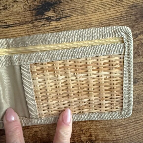 Raffia Straw Weave Rattan Bifold Wallet Snap Closure Tan Cream Boho Eco - Picture 6 of 7